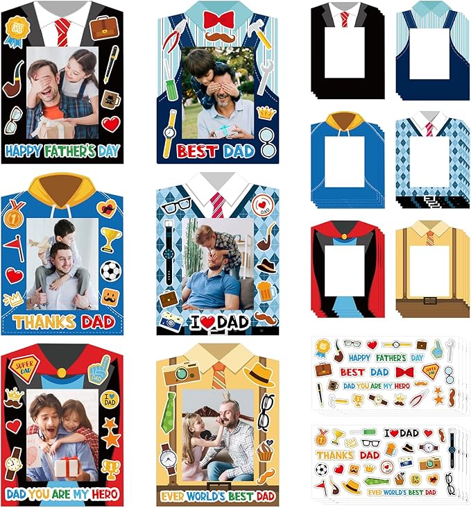 24 PCS Father's Day Picture Frame Craft Paper DIY Photo Frame Craft Decorations for Father Gifts(Father)