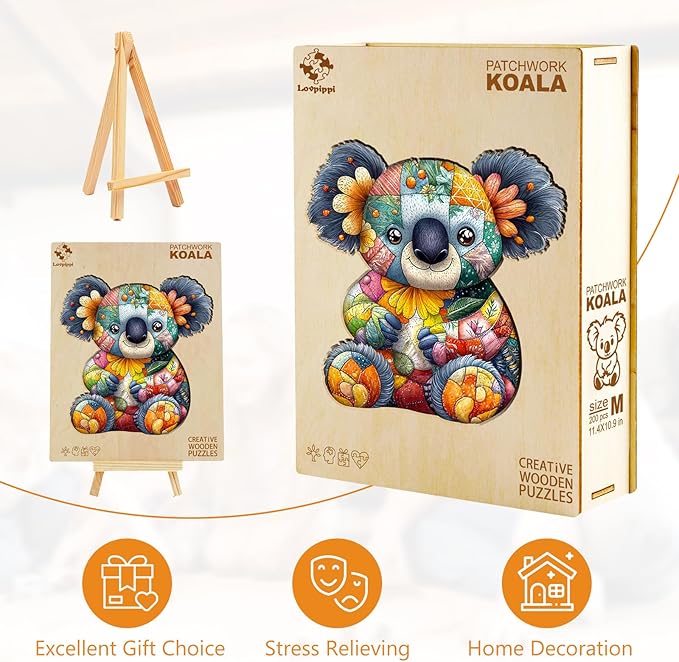 Wooden Puzzles for Adults, Wooden Jigsaw Puzzles for Adults Kids, Patchwork Koala Unique Shaped Wood Puzzles Adult, Creative Birthday Gifts for Friends Family Game (8.5 * 8.1in 100pcs)