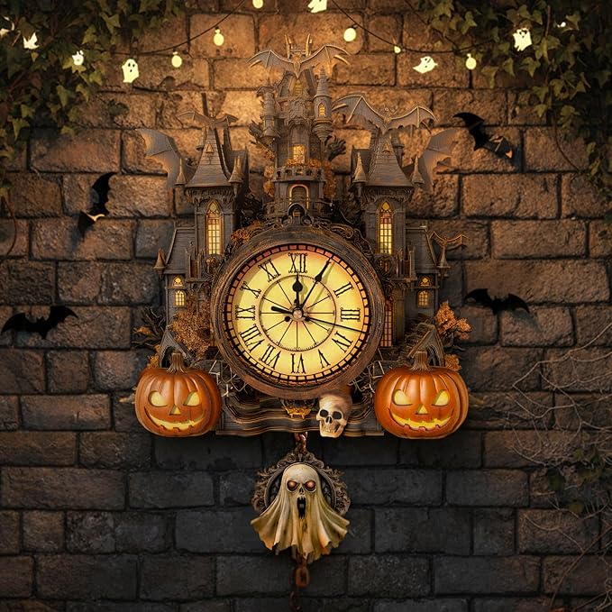 3D Puzzle for Adults Clock - Halloween Hut Clock Design Model Kit-Mechanical DIY Pendulum Clocks with Roman Numerals-Desk Home Office Decor Personalized Gift for DIY Lovers