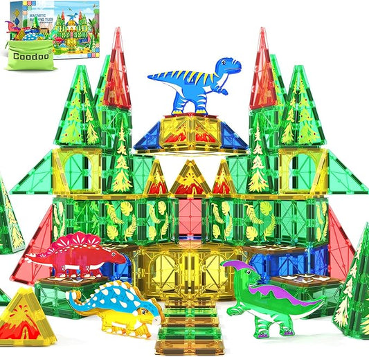 Dinosaur Toys Magnetic Tiles Jurassic Scenes Dinosaur World, Magnetic Blocks STEM Sensory Toddler Kids Games, Creative Toys Gifts for 3+ Years Old Boys Girls for Kids 3-5 5-7