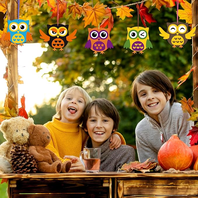 Fennoral 12 Pack Fall Craft for Kids Owl Craft Kits Make Your Own Owl Foam Stickers DIY Arts and Crafts for Boys Girls Art Activities Party Supply Autumn Thanksgiving Decoration