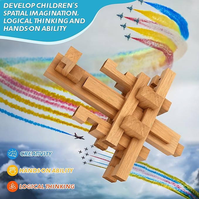 15 in 1 Educational Wooden Building Blocks - Assembled into 15+ Various Shapes, STEM Toys Gift for Kids and Classroom, DIY Building Toys for Ages 5+ Teens Adults - 42 Pcs