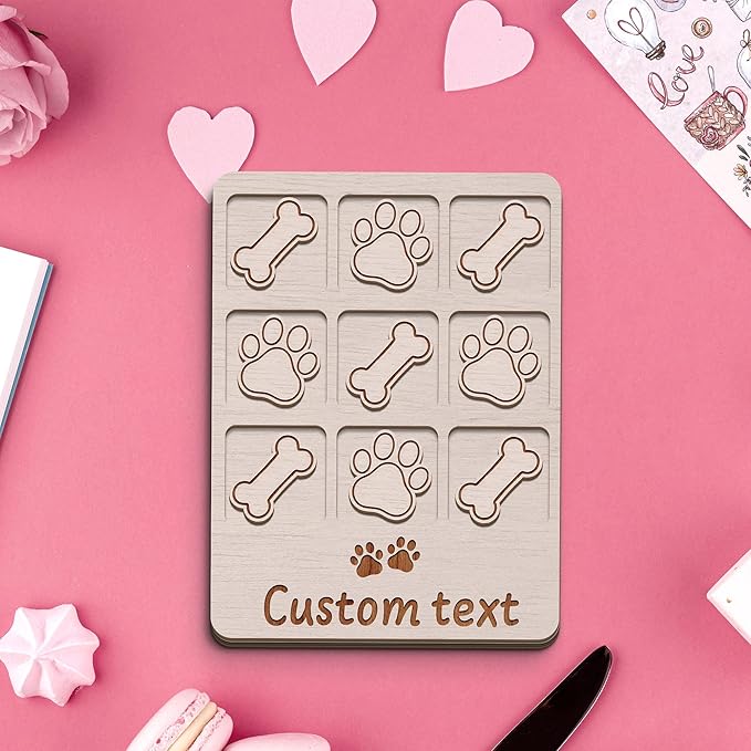 Personalized Dog XO Board Game, Personalized Cute Dog Wooden Noughts and Crosses Game, Pet Table Decor Road Trip Travel Game for Family (Dog 4)