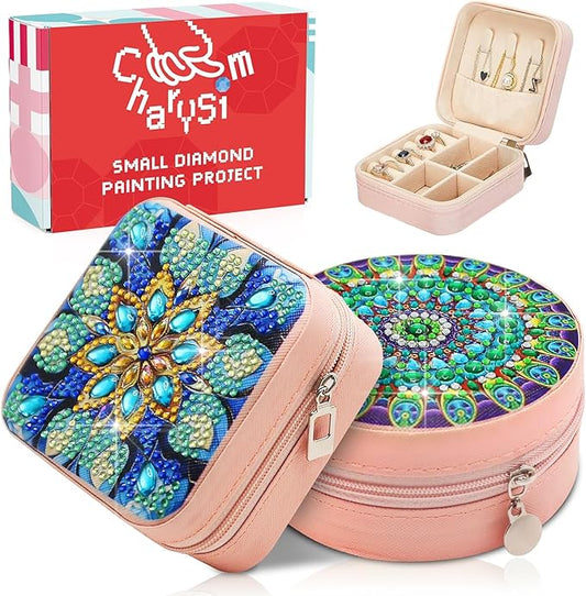 2 PC Diamond Art Jewelry Boxes Kits for Adults Teen with Painting Gem Dots Arts and Crafts Kits for Women Kids Girls 8 12 Year Old Ages 5 6 7 9 10 11 13 14 Birthday Gift(Mandral Blue)