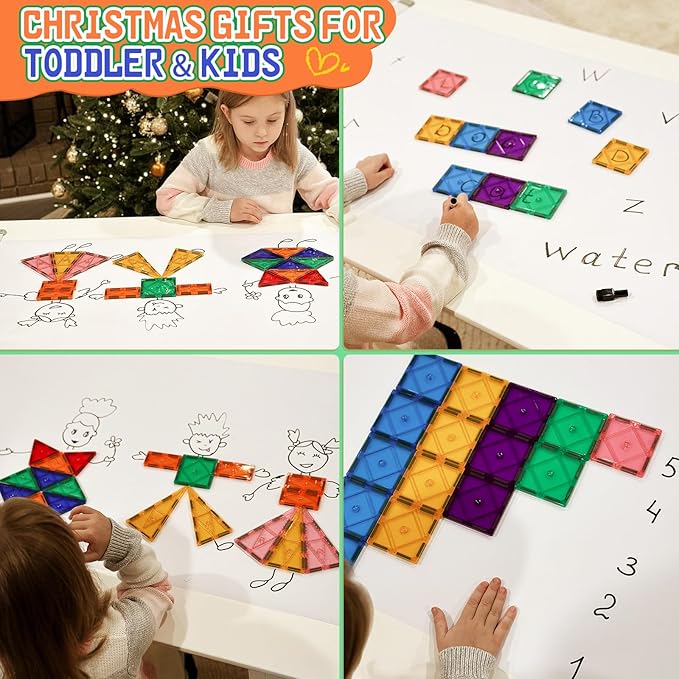 Magnetic Tiles Toddler Toys Magnetic Building Blocks for Kids Ages 3-12 STEM Educational Toys for Girls & Boys Sensory Play for Preschool Learning Birthday Chritmas Gifts Stocking Stuffers