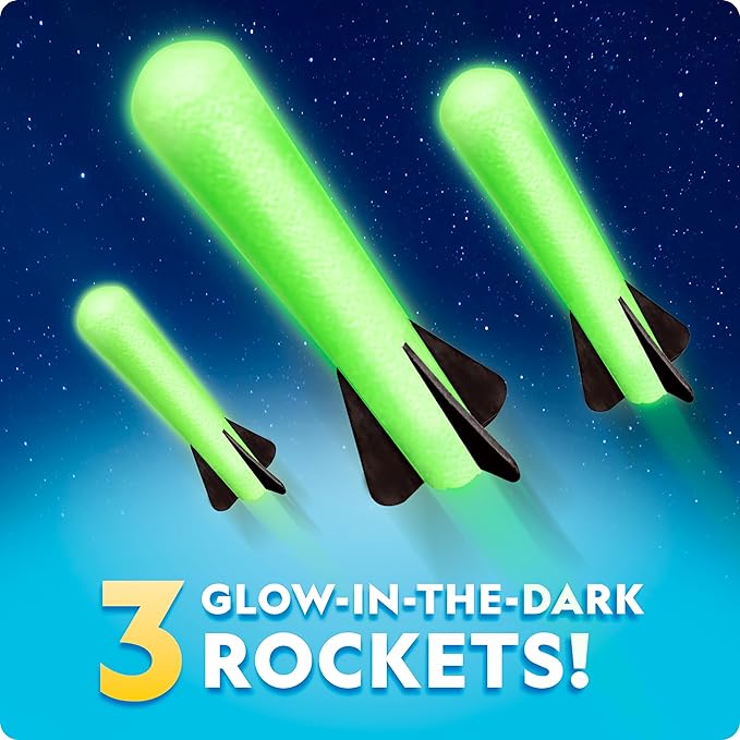 National Geographic Air Rocket Launcher Toy - Launch Glow in The Dark Rockets up to 100 Feet, Kids Outdoor Toys, Toys for Kids 8-12, Glow in The Dark Toys, Rocket Kit, Fun Outdoor Toys