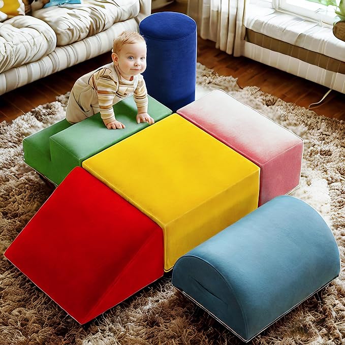 TOLEAD Large Baby Climbing Blocks – 6 Pcs Climbing Toys for Toddlers - Ultra High Density Soft Foam Play Gym Equipment Easy Wash for Indoor Nursery, Classic (Classic, 6-Piece)