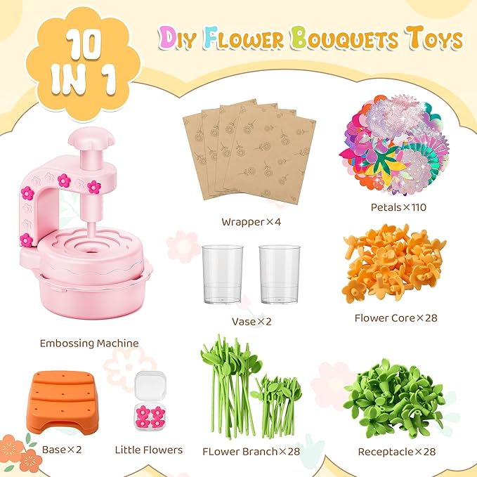 Fabric Flower Bouquets Toys,DIY Craft Kits for Kids,Arts and Crafts Toy for 3+ Year Old Girls,Flowers Market Toy,Build Your Flower Bouquet,Educational Preschool Learning Toys for Birthday,Christmas