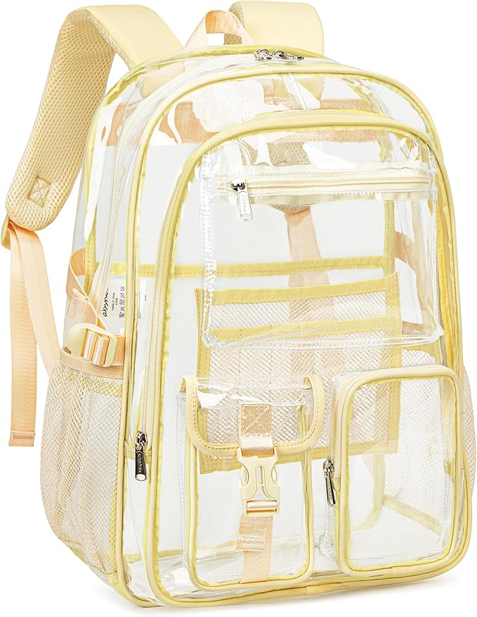 abshoo Large Clear Backpack For Girls Women School Bookbag Heavy Duty Transparent Backpack (Light Yellow)