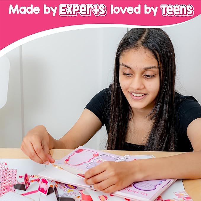 jackinthebox DIY Journal for Girls Ages 8-12, 242 pcs, Journaling kit, Tween Scrapbook, Includes 10 Mental Health Exercises, Girls Diary 8 9 10 11 12 Years
