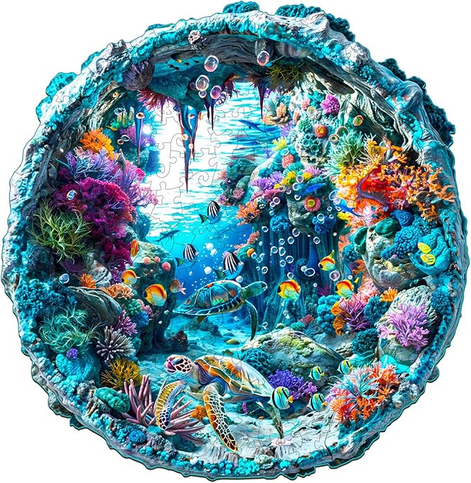 Wooden Puzzle for Adults-Wooden Puzzle Unique Shape Advanced 3D Seabed Wooden Jigsaw Puzzle for Adults and Kids,Best Gift,Wood Puzzles,Challenge Wooden Jigsaw Puzzle (M-11.4 * 11.1in-200pcs)