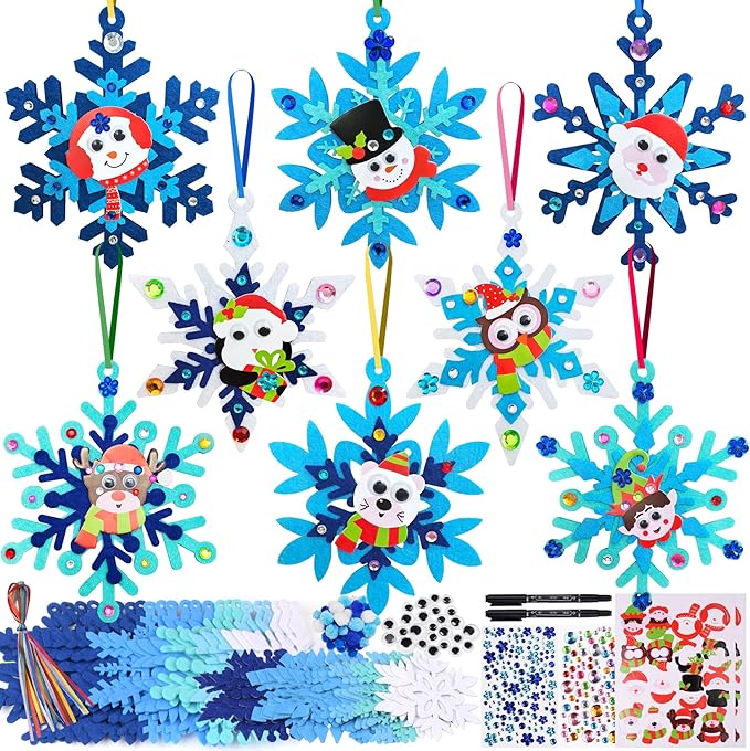24 Sets Christmas Craft Kits for Kids,Winter Crafts DIY Snowflake Ornaments Decorations Art with Foam Penguin Owl Christmas Stickers for Kids Home Classroom Festive Activities Party Favors
