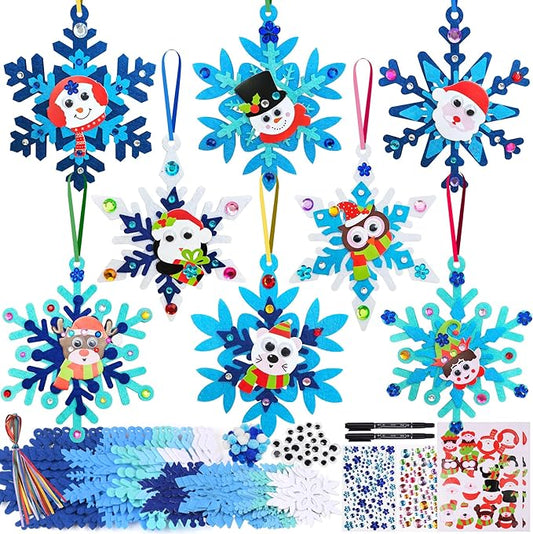 24 Sets Christmas Craft Kits for Kids,Winter Crafts DIY Snowflake Ornaments Decorations Art with Foam Penguin Owl Christmas Stickers for Kids Home Classroom Festive Activities Party Favors