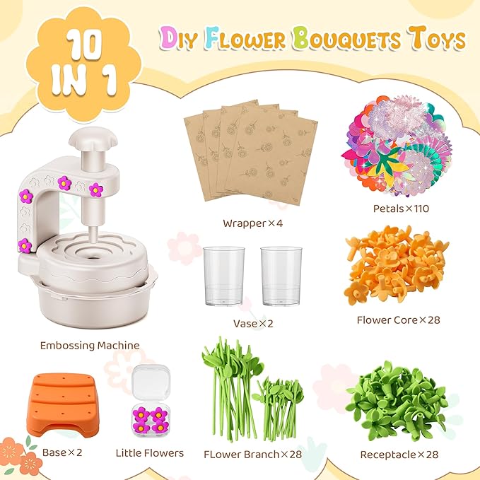 Fabric Flower Bouquets Toys,DIY Craft Kits for Kids,Arts and Crafts Toy for 3+ Year Old Girls,Flowers Market Toy,Build Your Flower Bouquet,Educational Preschool Learning Toys for Birthday,Christmas