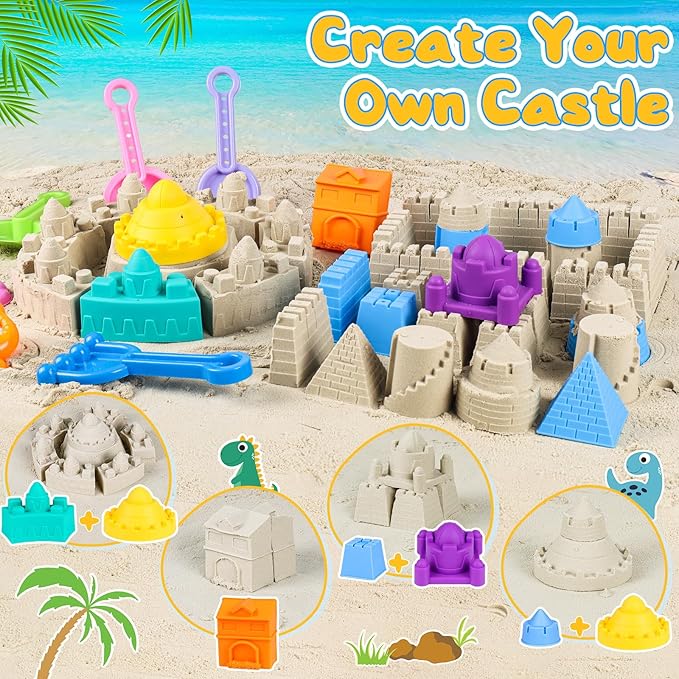 Beach Sand Toys, Sandbox Toys for Kids Family Sharing Set, Sand Castle Kit with 4 Beach Buckets and 4 Shovel Tools & Sand Molds, Travel Beach Toys for Toddlers Boys Girls Age 4-12