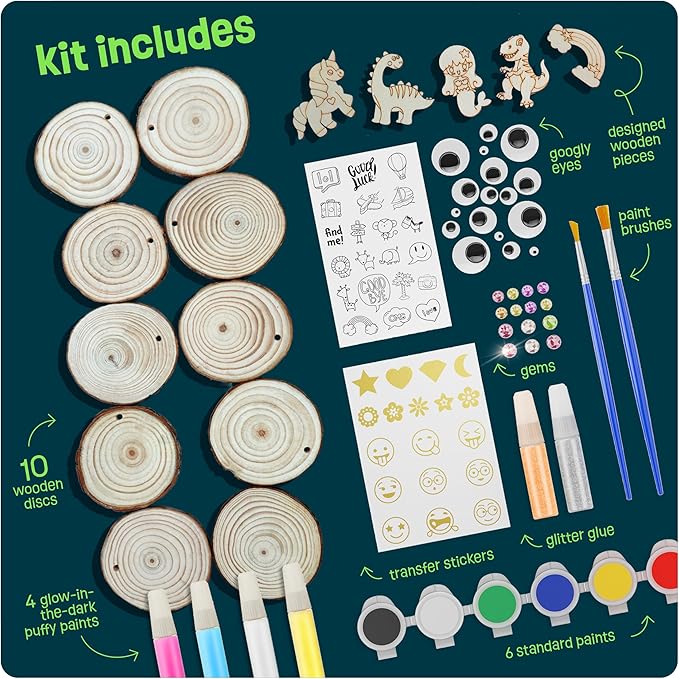 Dan&Darci Glow in The Dark Wood Painting Craft Kit for Kids - Arts and Crafts for Kid Ages 6 7 8 9 10 11 12 - Art Set Party Gift - Paint Kits 6-8, 8-12 - Gifts Summer Toys for Girls 8-12