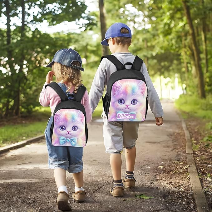 Cute Cats Rainbow Toddler Backpack for Boys Girls 3-6 Small Preschool Backpacks for Kids Elementary Mini Bookbag for Preschool for School