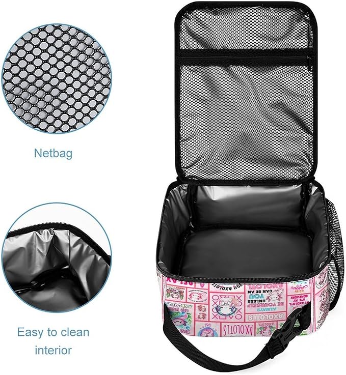 Axolotl Lunch Box - Cute Reusable Axolotl Lunch Bag for Women Men Kids - Small Portable Foldable Insulated Lunchbox for School Work Picnic