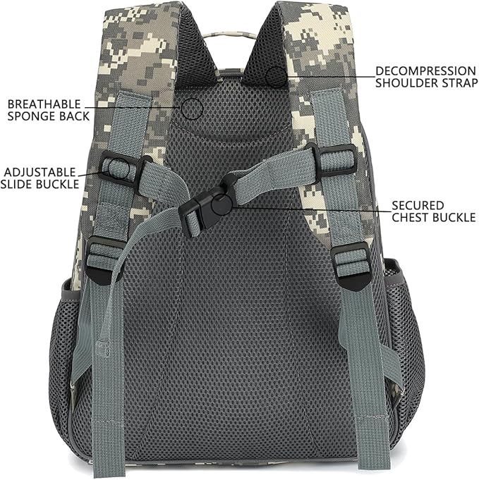FlowFly Kids Backpack for Toddler Boys Girls, Simple Lightweight Bookbag for Daycare Kindergarten Elementary School Travel, Small Modern Bag (Medium 15''), Digital Camo