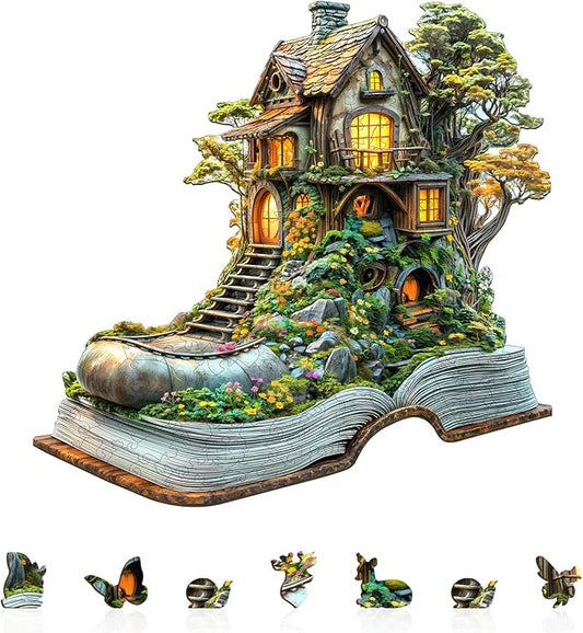 Wooden Puzzles for Adults, Treehouse Dream Wooden Jigsaw Puzzle for Adults, Wood Puzzles Adult, Unique Shape Puzzle, Fun Gifts for Friends & Family, Home Decor(L -13.4 * 13in-195 pcs)