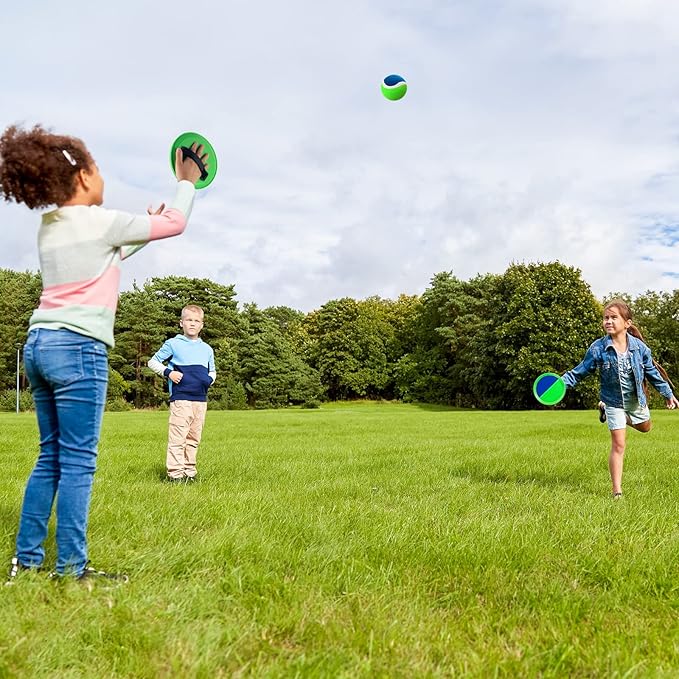 Beach Toys - Outdoor Games for Kids, Toss and Catch Ball Set with 4 Paddles 3 Balls, Toys for 3 4 5 6 7 8+ Year Old Boys Girls Christmas Birthday Gifts (Blue and Green)