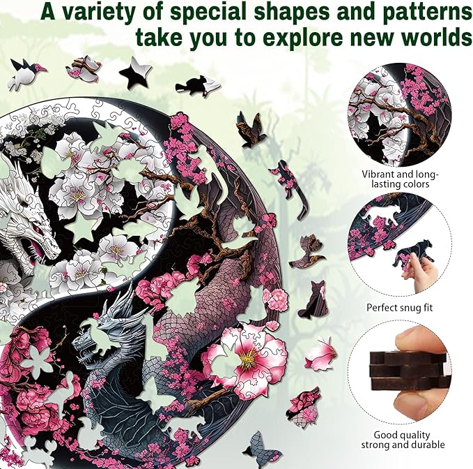 Wooden Puzzles for Adults, Dragon Wood Puzzles 200 Pieces, Irregular Animal Shaped Unique Wooden Jigsaw Puzzles, Creative Ghristmas Gift for Teenagers and Adults