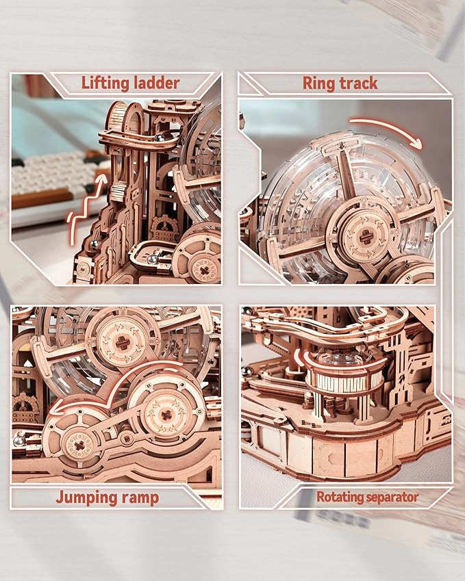 ROKR 3D Wooden Puzzle for Adults, Wooden Marble Run Set, Model Building Kits, Christmas Birthday Gifts for Teens and Adults, DIY Gear Ball Challenge