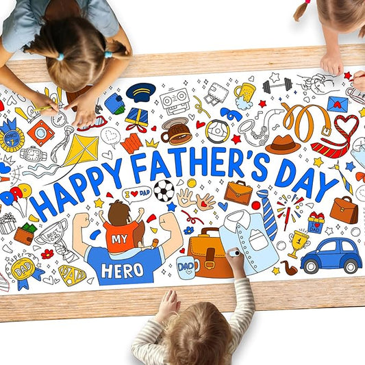 Fathers Day Coloring Poster for Classroom Wall - Versatile 31.5 x 72 Inches Fathers Day Themed Activity Poster/Table Cover, School Parties, Happy Fathers Day Decorations
