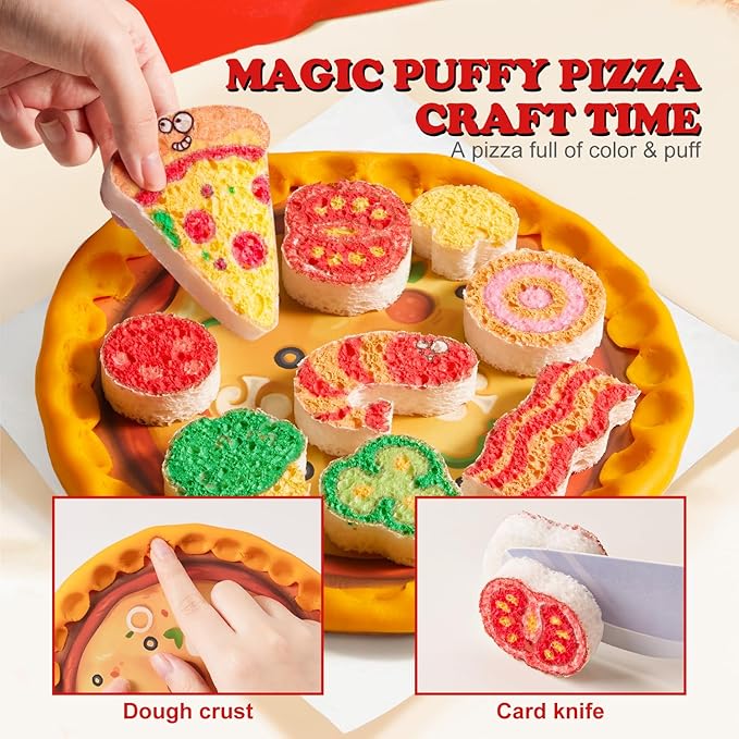 Jar Melo Magic Puffy Paint Pizza Kit, 27 Pcs Magic Foam Texture Painting Kit, 3D Art Foam Paper, Puffy Paint Crafts for Kids Ages 4-8, DIY Creative Gifts for Girls and Boys
