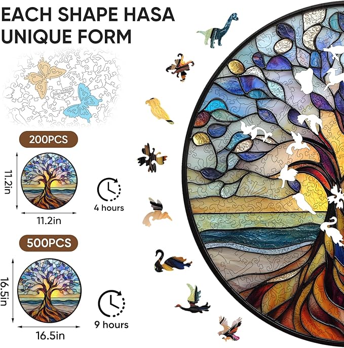 Wooden Puzzle for Adults, Seaside Tree of Life Puzzles for Adults, Unique Shaped Challenge Puzzle, Beautiful Package, Best Gift Toys for Family Friends, Brain Games Medium 11.2x11.2in