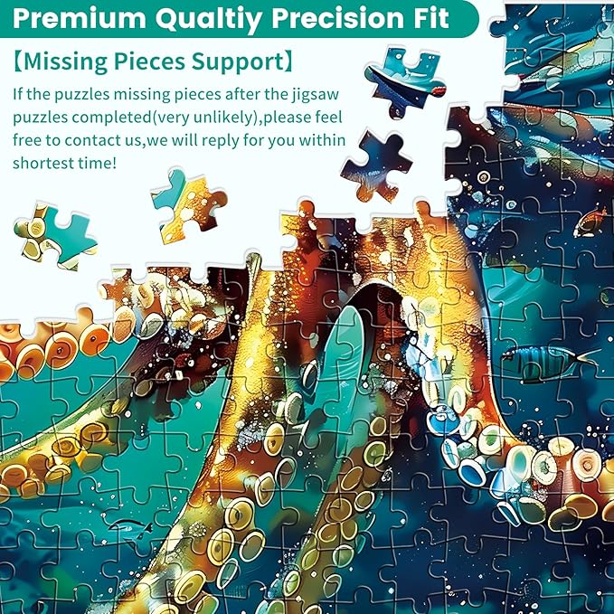 300 Piece Puzzle for Adults, Jigsaw Puzzle, Ocean Sailboat Octopus Jigsaw Puzzles, Funny Family Game and Learn About The Beauty of The Ocean, Friends Family Activity Game Nights Gifts, 20.5x15 in