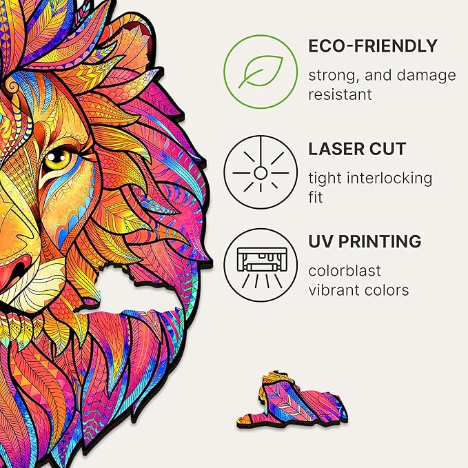 UNIDRAGON Wooden Puzzles for Adults Unique Jigsaw Puzzles - Medium Mysterious Lion Big 9.7"x12.5" 192 PCS Deko with Cut 0.03 mm Wood Accuracy Animal