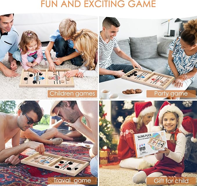 AMFLOWER Fast Sling Puck Game Large Size,Sling Puck Game for Kids & Adults, Fast-Paced Fun Board Games for a Party with Friends for Family Game Night, Desktop Battle, 22.4 * 12 * 1.45 Inch