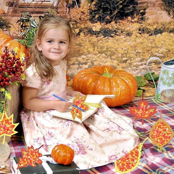 Zliisang 24PCS Make You Own Fall Crafts Kit Bulk Maple Leaf Paper Suncatchers DIY Kit for Autumn Thanksgiving Classroom Activities Decorations Window Stained Glass Effect Art Supplies