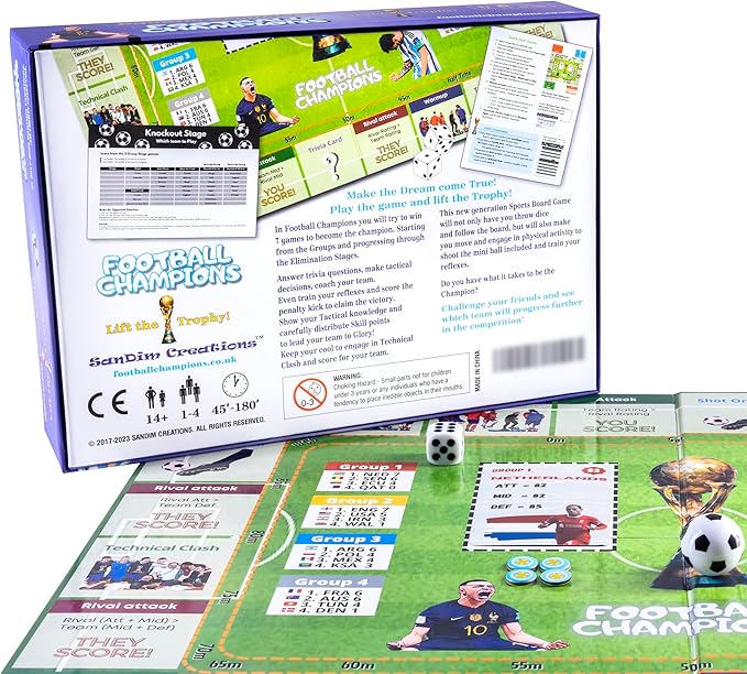 Football Champions Board Game - Family Board Games for Kids and Adults - Soccer Strategy Board Game Ages 14+ - Sports Trivia Game for 1-4 Players - Limited 2023 Cup Edition - by SanDim Creations