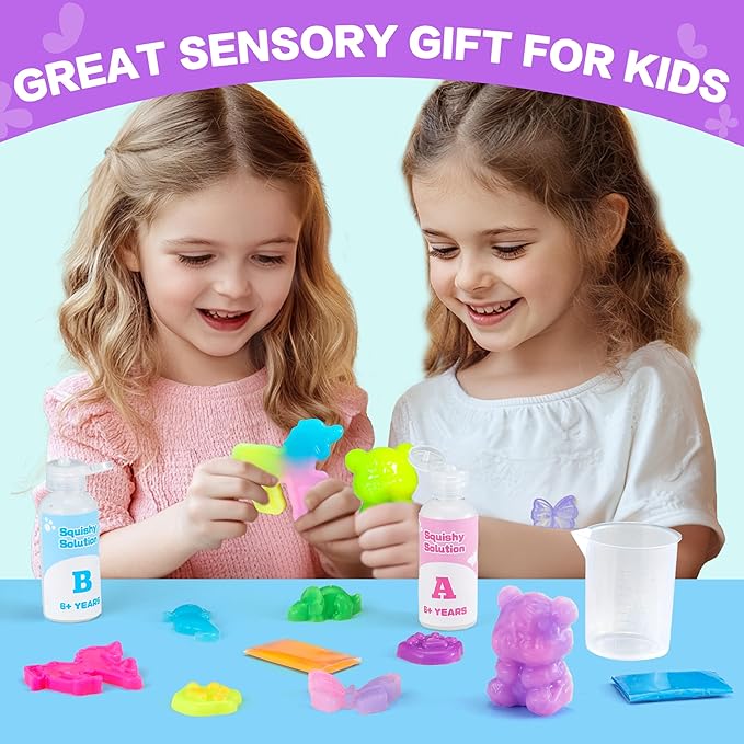 Make Your Own Squishies Animal Toys,6 Rubber Characters Making kit,Glow-in-The-Dark Science Activity kit, Silicone Squishies Craft Kit,Squeeze Gift Set for Boys and Girls Ages 6-12