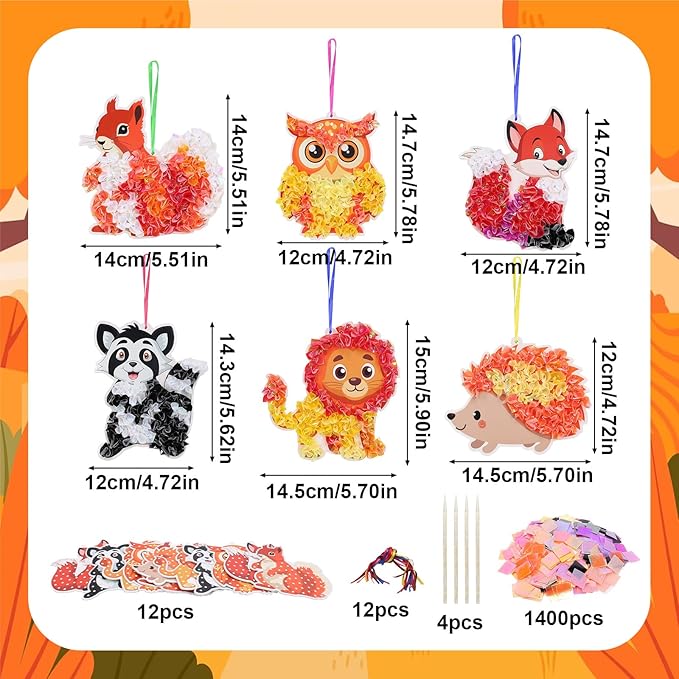 Fennoral 12 Pack Fall Craft Kit for Kids Make You Own Fall Animals Poke in Art Kit Fall Arts and Crafts DIY for Kids Boys Girls Party Supplies Thanksgiving Autumn Decoration