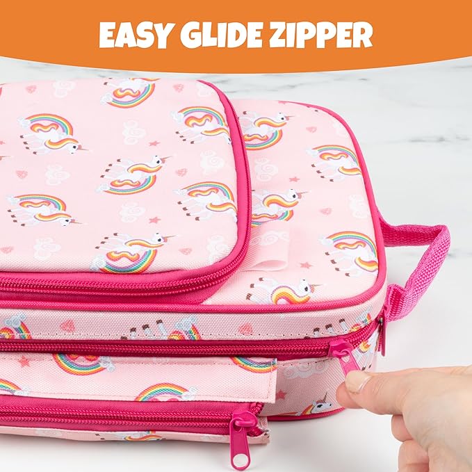 Kids Insulated Lunch Box w Snack Pocket & Expandable Water Bottle Holder For Girls- Waterproof Lunchbox Tote Keeps Food Hotter or Colder Longer - Reusable Back to School Bag Fits Most Bento Containers