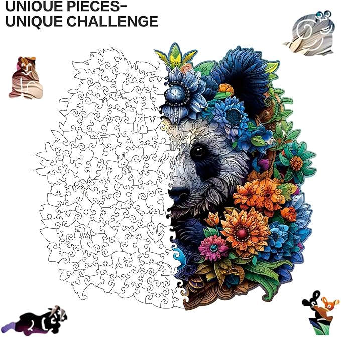 Wooden Puzzles for Adults,Panda Design Jigsaw Puzzles 300 Piece,Thanksgiving Birthday Gifts Family Game,Unique Shape Puzzle Challenge 14.9 x 14.9 Inch