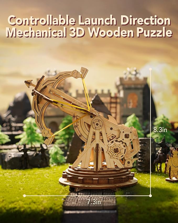 ROKR DIY Wooden Catapult Kit-3D Wooden Puzzle for Adults-Wood Ballista Model Building Kit-STEM Gift for Boys and Girls