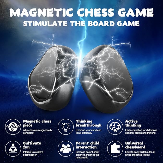 Magnetic Chess Game Set,Magnetic Stones Chess with String and Sponge Chessboard ,Strategy Puzzle Game with Rocks, Family Game Party Game for Kids and Adults