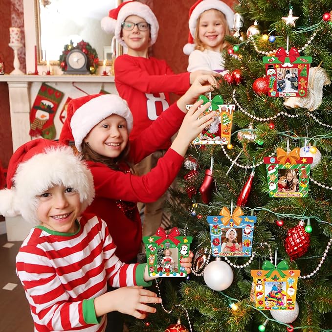 24 PCS Christmas Picture Frame Ornaments Paper DIY Photo Frame Craft Set Hanging Decorations For Christmas Tree Decor (Gift Box)