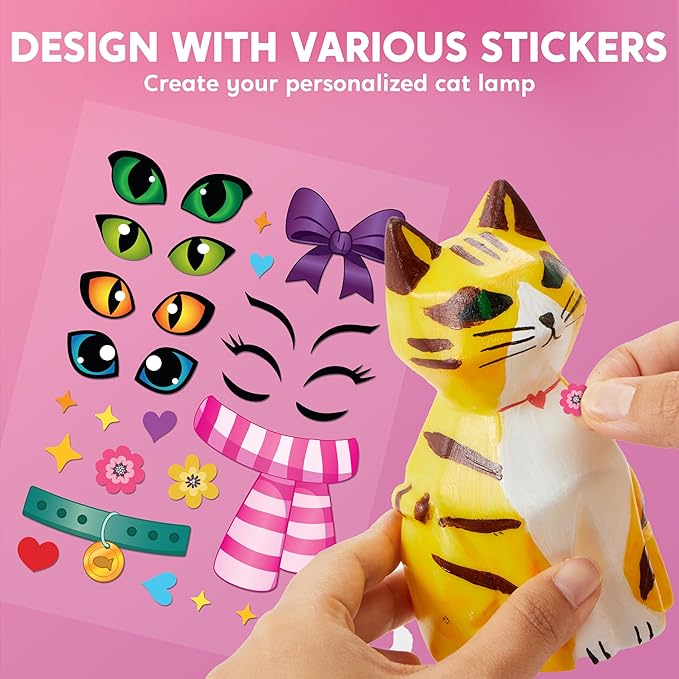 Klever Kits DIY Night Light- Paint Your Own Cat Lamp- Arts & Crafts Kit School Activities Art Supplies Toys Painting Kits, Birthday Gifts for Girls Boys Aged 6+