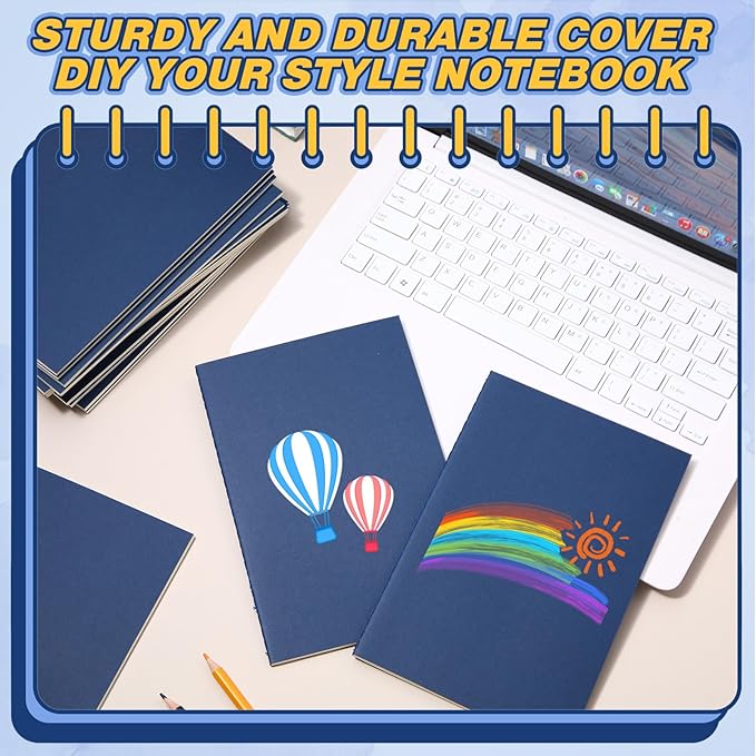 Sepamoon 150 Pack Kraft Notebook Journals 5.82 Inch x 4.13 Inch A6 Journal Softcover Notebooks Bulk for Kids Student Writing Sketch Travel Office Notepad with 48 Pages 24 Sheets, Lined (Blue)