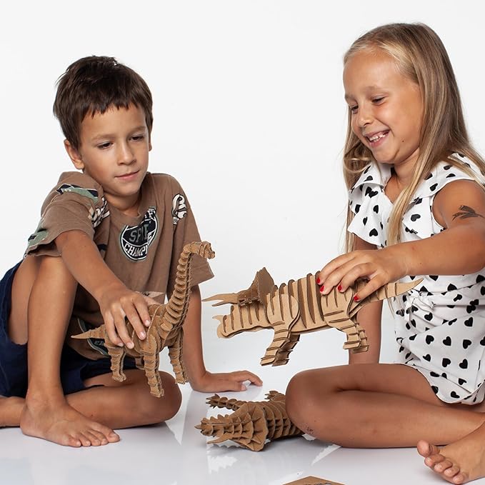Cottify Dinosaur 3D Cardboard Puzzle - Fun 3D Puzzles for Adults & Kids, Easy to Assemble 3D Puzzle, Eco-Friendly, No Scissors or Glue Needed, Perfect Sustainable Gift (Brachiosaurus)