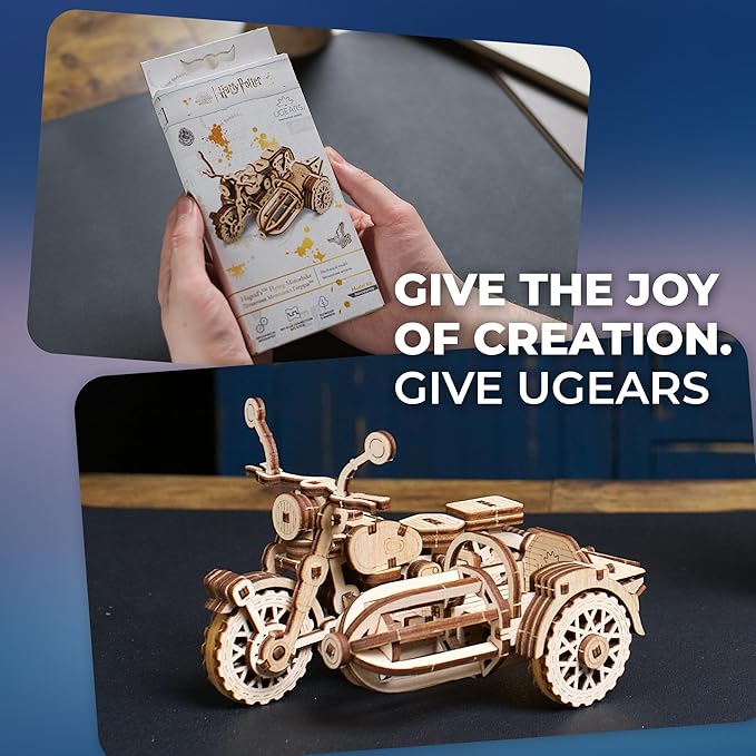 UGEARS Hagrid's Flying Motorbike™ 3D Puzzle - Wooden Model Kit for Adults to Build - Mechanical Bike Motorcycle Making Kit - 3D Jigsaw Puzzle Wood Vehicle - Harry Potter™ Collection DIY Brain Teaser