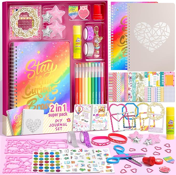2-Pack DIY Journal Kit for Girls, Journal Set with Stickers, Birthday Gifts for Teen Girls, Decorate Your Planner/Organizer, Journaling Arts Craft Kit, Ideal Gifts for 8-12 13 14 Year Old Girl
