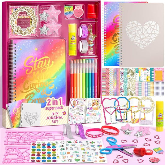 2-Pack DIY Journal Kit for Girls, Journal Set with Stickers, Birthday Gifts for Teen Girls, Decorate Your Planner/Organizer, Journaling Arts Craft Kit, Ideal Gifts for 8-12 13 14 Year Old Girl