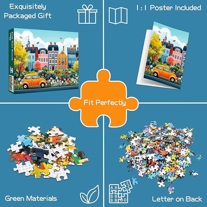 1000 Piece Puzzle for Adults, Small Town Scenery Jigsaw Puzzle, Impossible Puzzles Game, Interlock Perfectly No Dust, Home Decoration Puzzle, Gift for Friends Parents Kids Couples