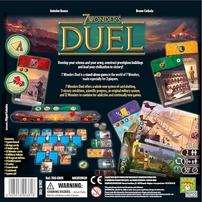 Asmodee 7 Wonders Duel Board Game BASE GAME - Intense Two-Player Battles in the Ancient World, Strategy Game for Kids and Adults, Ages 10+, 2 Players, 30 Minute Playtime